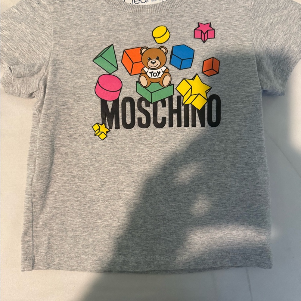 Moschino Gray Tee with Multicolor Toy Graphic